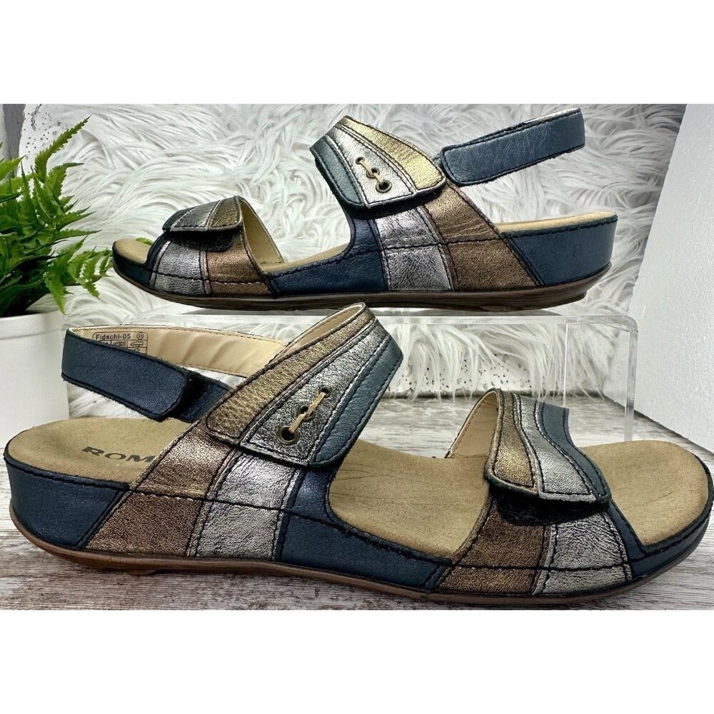 Romika Fidschi-5 Adjustable Sandal Womens EU 39 US 8-8.5 Blue Silver Gold ($135)